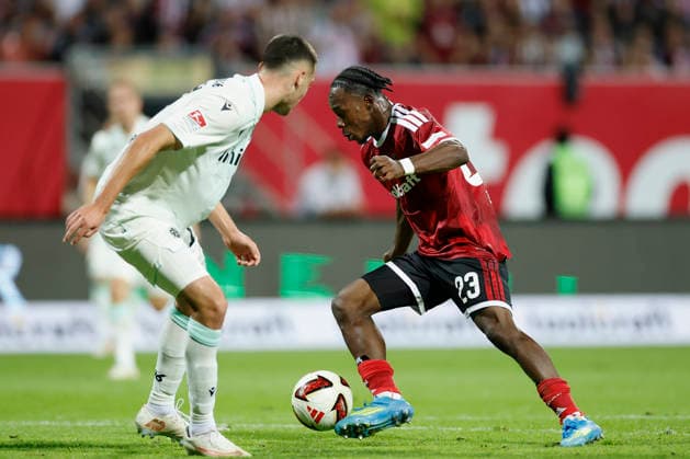 v.l.n.r.: Bastian Allgeier (Hannover 96) und Mohamed AlÃ¬ Zoma (1. FC Nürnberg), im 2. Bundesliga-Spiel zwischen dem 1. FC Nürnberg und Hannover 96 im Max-Morlock-Stadion, Nürnberg, Deutschland, am 11. September 2026. DFB DFL REGULATIONS PROHIBIT ANY USE OF PHOTOGRAPHS AS IMAGE SEQUENCES AND OR QUASI-VIDEO, *** From left to right: Bastian Allgeier of Hannover 96 and Mohamed Alì Zoma of 1. FC Nürnberg, in the 2. Bundesliga match between 1. FC Nürnberg and Hannover 96 at Max Morlock Stadium, Nuremberg, Germany, on September 11, 2026. DFB and DFL regulations prohibit any use of photographs as image sequences and or quasi-video, Copyright: HMBxMedia xHeikoxBecker