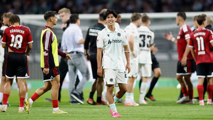 v.l.n.r.: Enttaeuschung, niedergeschlagen, deprimiert, frust, enttaeuscht, enttaeuscht schauend, dissapointed bei Hayate Matsuda (Hannover 96), im 2. Bundesliga-Spiel zwischen dem 1. FC Nürnberg und Hannover 96 im Max-Morlock-Stadion, Nürnberg, Deutschland, am 11. September 2026. DFB DFL REGULATIONS PROHIBIT ANY USE OF PHOTOGRAPHS AS IMAGE SEQUENCES AND OR QUASI-VIDEO, *** From left to right: Disappointment, dejected, depressed, frustrated, disappointed, looking disappointed, disappointed: Hayate Matsuda of Hannover 96, during the 2. Bundesliga match between 1. FC Nürnberg and Hannover 96 at Max Morlock Stadium, Nuremberg, Germany, on September 11, 2026. DFB and DFL regulations prohibit any use of photographs as image sequences and or quasi-video, Copyright: HMBxMedia xHeikoxBecker
