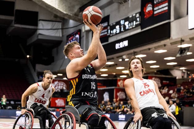 OTTAWA, CANADA - SEPTEMBER 11: Alexander Budde (Germany, 15) controls the ball against Reed De Aeth (Canada, 15) during the Ottawa IWBF Wheelchair Basketball World Championships match between Canada vs. Germany at TD Place on matchday 3 of the Ottawa IWBF Wheelchair Basketball World Championships on September 11, 2026 in Ottawa, Canada. Canada Copyright: xSteffiexWunderlx