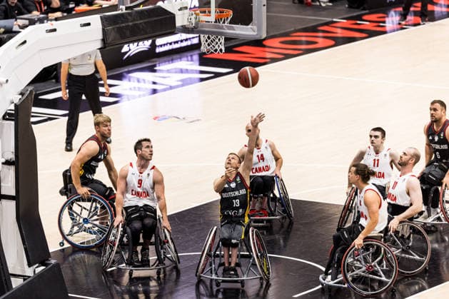 OTTAWA, CANADA - SEPTEMBER 11: Thomas Boehme (Böhme, Germany, 13) shooting the ball against Colin Higgins (Canada, 9), Tyler Miller (Canada, 14) and Nik Goncin (Canada, 4) during the Ottawa IWBF Wheelchair Basketball World Championships match between Canada vs. Germany at TD Place on matchday 3 of the Ottawa IWBF Wheelchair Basketball World Championships on September 11, 2026 in Ottawa, Canada. Canada Copyright: xSteffiexWunderlx