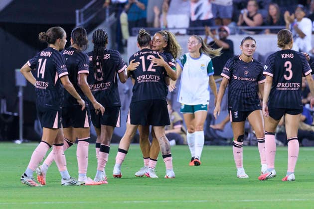 September 11, 2026, Los Angeles, California, USA: Maiara Niehues 12 of the Angel City FC celebrates her goal with Sarah Gorden 11 during their regular season NWSL game against the Denver Summit FC on Friday September 11, 2026 at the BMO Stadium in Los Angeles, California. ARIANA RUIZ PI ACFC Vs. Denver Summit  - ZUMAp124 20260911_zaa_p124_001 Copyright: xArianaxRuizx
