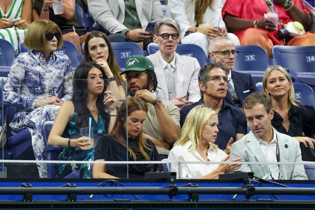 US Open tennis tournament - Day 13 Anna Wintour, Bee Shaffer, Andrew Bolton, Thom Browne (top row, L-R), Ali Marks Brunson, Jalen Brunson, Ben Stiller, Christine Taylor (middle row, L-R), Hannah Berner and Chelsea Handler (bottom row, L-R), among others, watch the match between Ben Shelton of the US and Frances Tiafoe of the US during the Men s Singles Semifinals of the US Open Tennis Championships in Flushing Meadows, New York, USA, 11 September 2026. FLUSHING MEADOWS NEW YORK United States Copyright: xSARAHxYENESELx