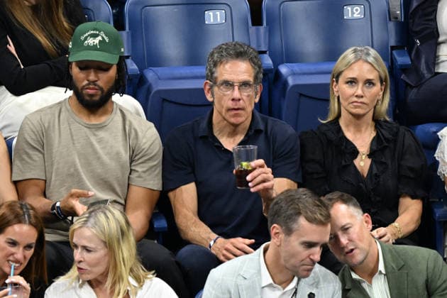 Jalen Brunson, Ben Stiller and are seen watching Ben Shelton play Frances Tiafoe in the Men s Semifinal on Arthur Ashe Stadium at the 2026 US Open Tennis Championship at the USTA Billie Jean King National Tennis Center in New York City on Friday, September 11, 2026.  NYP20260911931 LARRYxMARANO
