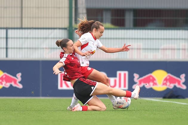 RB Leipzig - Nürnberg 1. Bundesliga Frauen Leipzig, Trainingszentrum am Cottaweg, 12.09.2026, Fußball, Frauen, Saison 2026 2027, Frauen-Bundesliga, 4. Spieltag , RB Leipzig - 1. FC Nürnberg , Im Bild v.l.: Lara Meroni (11, Nürnberg) und Jasmien Mathys (12, RB Leipzig) , *** RB Leipzig vs. Nuremberg 1, Women s Bundesliga, Leipzig, Training Center on Cottaweg, September 12, 2026, Soccer, Women, 2026–2027 Season, Women’s Bundesliga, Matchday 4, RB Leipzig vs. FC Nuremberg, Pictured from left: Lara Meroni (11), Nuremberg, and Jasmien Mathys (12), RB Leipzig,