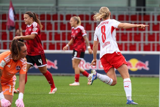 Deutschland: Fußball Google Pixel Frauen-Bundesliga 2026 - 2027, 4. Spieltag - RB Leipzig gegen 1.FC Nürnberg, Trainingszentrum von RB Leipzig (Leipzig): Tor und Jubel von Emilia Ãsgeirsdottir (RB Leipzig Frauen, 8) zum 1:0 *** Germany Soccer Google Pixel Women s Bundesliga 2026 2027, Matchday 4: RB Leipzig vs. 1. FC Nuremberg, RB Leipzig s training center in Leipzig, Goal and celebration by Emilia Åsgeirsdottir of RB Leipzig Women, 8–1 0 Copyright: xx