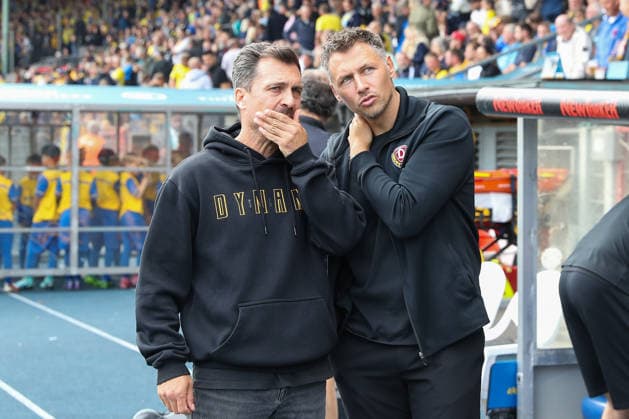 12.09.2026, xtgx, Fussball 2. Bundesliga, Eintracht Braunschweig - SG Dynamo Dresden, v.l. Thomas Stamm (Dresden, Trainer) , Sören Gonther (Dresden) (DFL DFB REGULATIONS PROHIBIT ANY USE OF PHOTOGRAPHS as IMAGE SEQUENCES and or QUASI-VIDEO) Braunschweig *** September 12, 2026, xtgx, Soccer 2. Bundesliga, Eintracht Braunschweig vs. SG Dynamo Dresden, from left: Thomas Stamm (Dresden), coach; Sören Gonther (Dresden). DFL and DFB regulations prohibit any use of photographs as image sequences and or quasi-video. Braunschweig