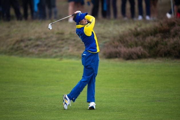 RECORD DATE NOT STATED 12th September 2026; Bernardus Golf, Cromvoirt, Netherlands; Golf, Solheim Cup Womens Golf, Day 6; Foursomes; Linn Grant (SWE) of Team Europe plays from the fairway on the 4th hole AnthonyxBenoit