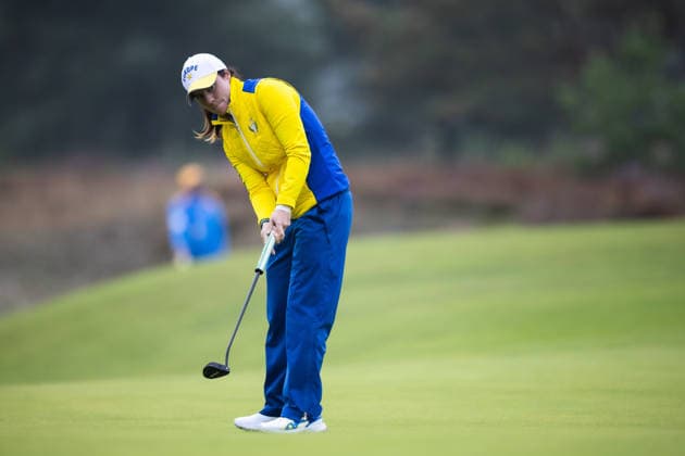 RECORD DATE NOT STATED 12th September 2026; Bernardus Golf, Cromvoirt, Netherlands; Golf, Solheim Cup Womens Golf, Day 6; Foursomes; Leona Maguire (IRL) of Team Europe plays from the fairway on the 4th hole AnthonyxBenoit