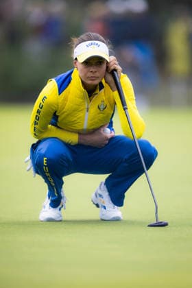 RECORD DATE NOT STATED 12th September 2026; Bernardus Golf, Cromvoirt, Netherlands; Golf, Solheim Cup Womens Golf, Day 6; Foursomes; Esther Henseleit (GER) of Team Europe studies the line of her putt in the 4th green AnthonyxBenoit
