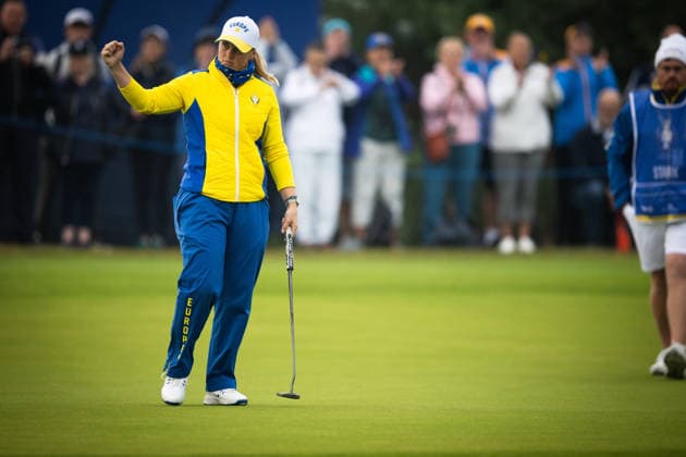 RECORD DATE NOT STATED 12th September 2026; Bernardus Golf, Cromvoirt, Netherlands; Golf, Solheim Cup Womens Golf, Day 6; Foursomes; Maja Stark (SWE) of Team Europe celebrates on the 1st green AnthonyxBenoit