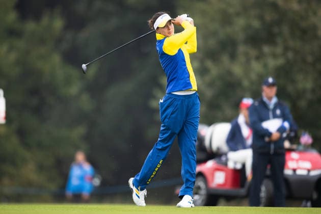 RECORD DATE NOT STATED 12th September 2026; Bernardus Golf, Cromvoirt, Netherlands; Golf, Solheim Cup Womens Golf, Day 6; Foursomes; Esther Henseleit (GER) of Team Europe plays from the fairway on the 5th hole AnthonyxBenoit