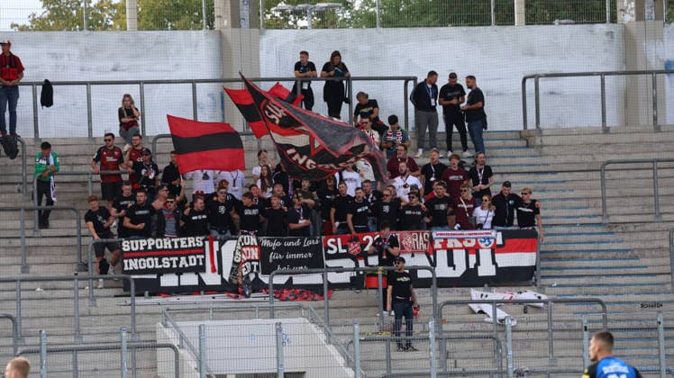 September 12, 2026, xrekx, Soccer 3rd Division, 1 FC Saarbrücken vs. FC Ingolstadt 04 – FC Ingolstadt fans, atmosphere, scarves, ultras, spectators, visitors, choreography, atmosphere, scarves, spectators, visitors, Saarbrücken