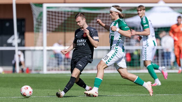 From left: Luca Horn (FSV Schöningen), 13, and Noah Weißbach (SV Werder Bremen II), 25, in a one-on-one battle; duel; dynamic play; action; game scene; September 12, 2026, Bremen, Germany, soccer, Regionalliga Nord, SV Werder Bremen II vs. FSV Schöningen xobx