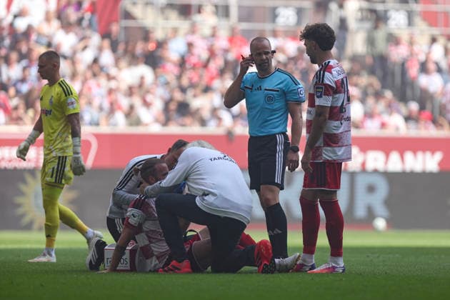 September 12, 2026, GER, Soccer, Men s, 3rd Division, 2026–2027 Season, Fortuna Düsseldorf vs. MSV Duisburg, Jorrit Hendrix (F95) lies injured on the ground, Düsseldorf Merkur Spiel Arena, North Rhine-Westphalia, Germany Copyright: xAdrianxSchlüterx