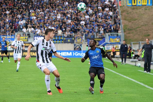September 12, 2026, Soccer, Men s, 3rd Division, 2026–2027 Season, 1 FC Saarbrücken vs. FC Ingolstadt 04, Kelsey Owusu (1 FC Saarbrücken), Georgios Antzoulas (FC Ingolstadt 04), Saarbrücken, Ludwigsparkstadion, Saarland, Germany, DEU Copyright: xSebastianxBachx