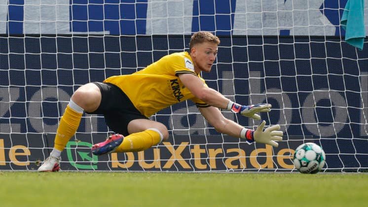 September 12, 2026, Sportclub Arena, Verl, GER, 3rd Division, Matchday 5: SC Verl vs. SV Meppen, Goalkeeper Julius Pünt, SV Meppen 44. DFL regulations prohibit any use of photographs as image sequences and or quasi-video. Verl, NRW, Sportclub Arena