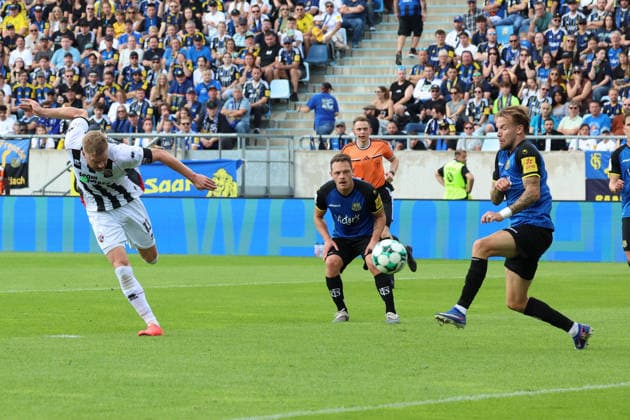 September 12, 2026, xrekx, Soccer 3rd Division, 1. FC Saarbrücken vs. FC Ingolstadt 04: Lars Lokotsch scores the 0-1 goal for FC Ingolstadt 04 against Saarbrücken