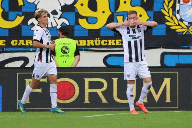 September 12, 2026, Soccer, Men s, 3rd Division, 2026–2027 Season, 1. FC Saarbrücken vs. FC Ingolstadt 04, celebration of the 0–1 goal, goal scorer Lars Lokotsch, FC Ingolstadt 04, Saarbrücken, Ludwigsparkstadion, Saarland, Germany, DEU Copyright: xSebastianxBachx