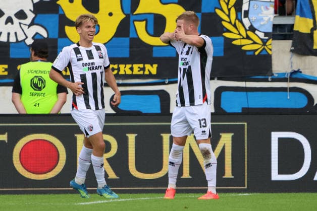 September 12, 2026, Soccer, Men s, 3rd Division, 2026–2027 Season, 1 FC Saarbrücken vs. FC Ingolstadt 04, celebration of the 0–1 goal, goal scorer Lars Lokotsch, FC Ingolstadt 04, Saarbrücken, Ludwigsparkstadion, Saarland, Germany, DEU Copyright: xSebastianxBachx
