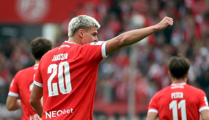 September 12, 2026, xfsx, Men s, Soccer, 2026–2027 Season, 3rd Division, Matchday 5: Rot-Weiss Essen vs. Würzburger Kickers; from left: Marek Janssen of Rot-Weiss Essen celebrating the goal; goal celebration; cheering over the 1–0 goal; Essen Stadium on Hafenstrasse, North Rhine-Westphalia, Germany