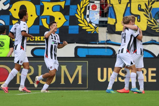 September 12, 2026, Soccer, Men s, 3rd Division, 2026–2027 Season, 1 FC Saarbrücken vs. FC Ingolstadt 04, celebration of the 0–1 goal, goal scorer Lars Lokotsch, FC Ingolstadt 04, Saarbrücken, Ludwigsparkstadion, Saarland, Germany, DEU Copyright: xSebastianxBachx