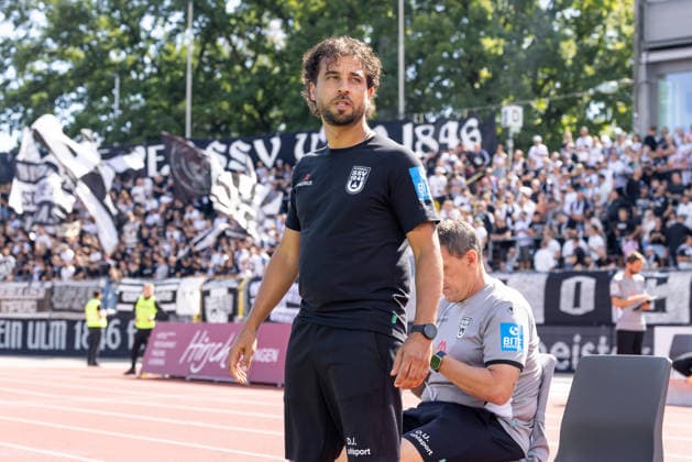 SSV Ulm 1846 Soccer vs. FSV Frankfurt, Soccer, Regionalliga Southwest, Matchday 7, Donaustadion Ulm, Ulm, September 12, 2026; cropped single image, portrait: Daniel Jungwirth, SSV Ulm 1846 Soccer, Head Coach; SSV Ulm 1846 Soccer vs. FSV Frankfurt, Soccer, Regionalliga Southwest, Matchday 7, Donaustadion Ulm, Ulm, September 12, 2026, Photo by Lucca Fundel, Ulm, Donaustadion Ulm, Baden-Württemberg, Germany