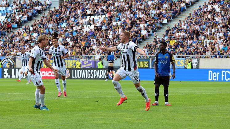 September 12, 2026, xrekx, Soccer 3rd Division, 1. FC Saarbrücken vs. FC Ingolstadt 04 – Goal celebration after Lars Lokotsch scores the 0-1 goal for FC Ingolstadt 04 against Saarbrücken
