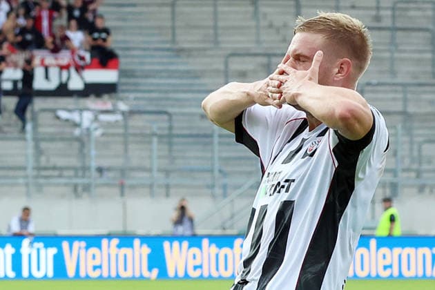 September 12, 2026, xrekx, Soccer 3rd Division, 1. FC Saarbrücken vs. FC Ingolstadt 04 – Goal celebration after Lars Lokotsch scored the 0–1 goal for FC Ingolstadt 04 against Saarbrücken