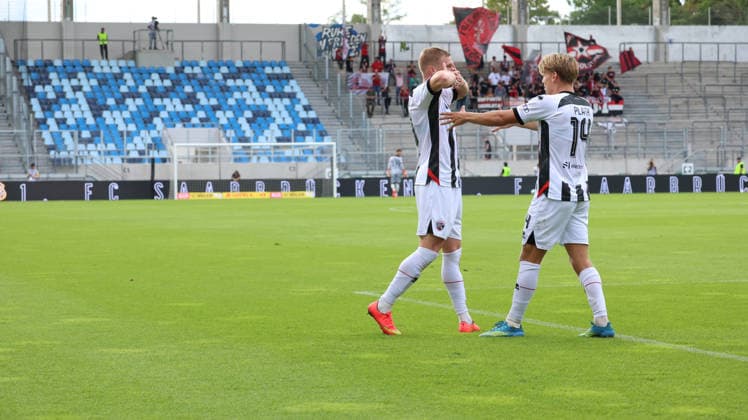 September 12, 2026, xrekx, Soccer 3rd Division, 1. FC Saarbrücken vs. FC Ingolstadt 04 – Goal celebration after Lars Lokotsch scored the 0–1 goal for FC Ingolstadt 04 against Saarbrücken