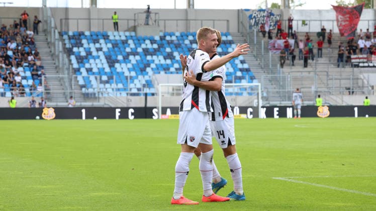 September 12, 2026, xrekx, Soccer 3rd Division, 1. FC Saarbrücken vs. FC Ingolstadt 04 – Goal celebration after Lars Lokotsch scored the 0-1 goal for FC Ingolstadt 04 against Saarbrücken