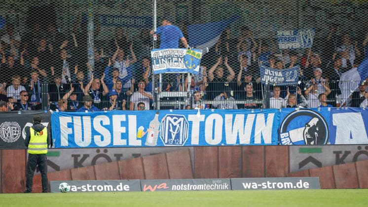 September 12, 2026, Sportclub Arena, Verl, GER, 3rd Division, Matchday 5: SC Verl vs. SV Meppen, SVM Fans. DFL regulations prohibit any use of photographs as image sequences and or quasi-video. Verl, NRW, Sportclub Arena