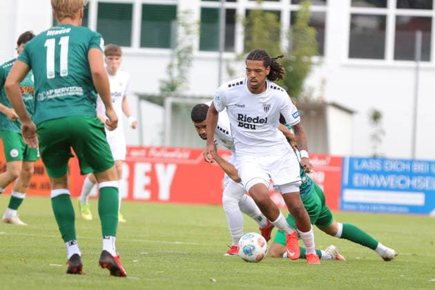 September 12, 2026, Soccer, Men s, Bavarian Regional League, 2026–2027 Season, Matchday 8: VfB Eichstätt vs. FC Schweinfurt 05; Morris Adelabu (FC Schweinfurt 05), 27, with the ball at Hirsch Sportpark in Eichstätt, Bavaria, Germany