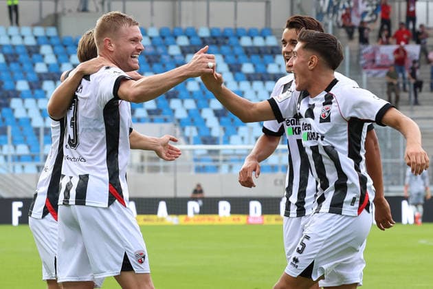 September 12, 2026, xrekx, Soccer 3rd Division, 1. FC Saarbrücken vs. FC Ingolstadt 04 – Goal celebration after Lars Lokotsch’s goal (0–1) for FC Ingolstadt 04, featuring Emre Gül Guel, FC Ingolstadt 04 vs. Saarbrücken