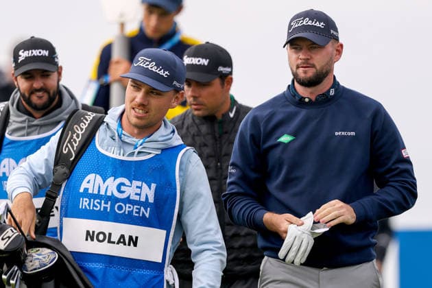 2026 Amgen Irish Open - Third Round, Trump International Golf Links, Doonbeg 12 9 2026 Liam Nolan walks off the second tee box with Caddie Sean Nohilly Liam Nolan walks off the second tee box with Sean Nohilly 12 9 2026  Copyright: xx BB3_3665