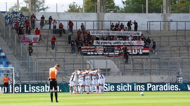 September 12, 2026, xrekx, Soccer 3rd Division, 1 FC Saarbrücken vs. FC Ingolstadt 04 – Ingolstadt fan group, atmosphere, scarves, ultras, spectators, visitors, choreography, atmosphere, scarves, spectators, visitors, Saarbrücken