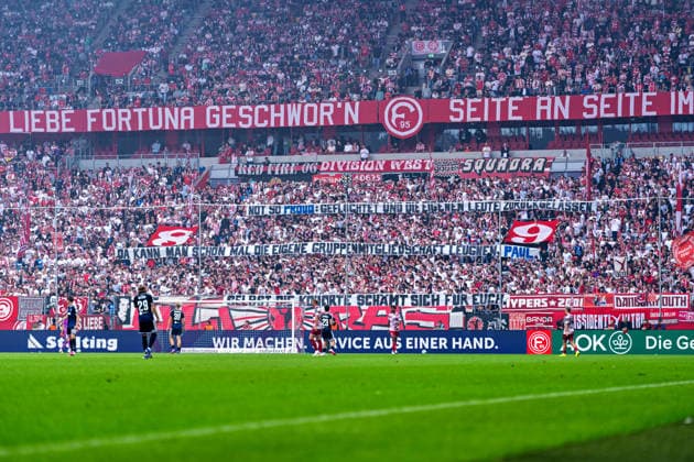 Fortuna Düsseldorf Fans Choreographed Banner: Fortuna Düsseldorf vs. MSV Duisburg, Soccer, 3rd Division, Matchday 5, 2026–27 Season, September 12, 2026, DFL regulations prohibit any use of photographs as image sequences and or quasi-video, Fortuna Düsseldorf vs. MSV Duisburg, Soccer, 3rd Division, Matchday 5, 2026–27 Season, September 12, 2026, Düsseldorf Copyright: xEibner-Pressefoto LukasxBaldygax EP_LBA