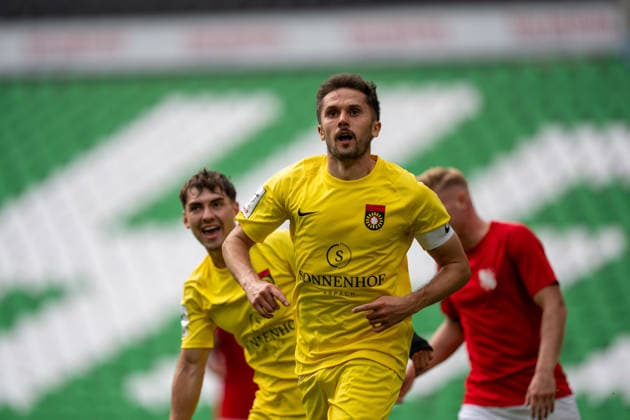 Volkan Celiktas of SG Sonnenhof Großaspach, 05, celebrates after scoring his 1st and 2nd goals, TSV Havelse vs. SG Sonnenhof Großaspach, soccer, 3rd Division, Matchday 5, September 6, 2026, DFB regulations prohibit any use of photographs as image sequences and or quasi-video. Hanover, Lower Saxony, Germany Copyright: xkolbert-press PhilipxZieglerx