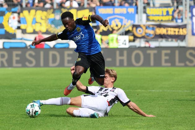 September 12, 2026, Soccer, Men s, 3rd Division, 2026–2027 Season, 1 FC Saarbrücken vs. FC Ingolstadt 04, Kelsey Owusu (1 FC Saarbrücken), Max Plath (FC Ingolstadt 04), Saarbrücken, Ludwigsparkstadion, Saarland, Germany (DEU) Copyright: xSebastianxBachx