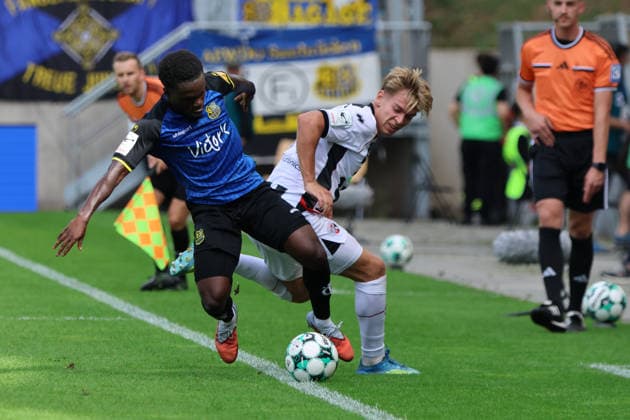September 12, 2026, Soccer, Men s, 3rd Division, 2026–2027 Season, 1 FC Saarbrücken vs. FC Ingolstadt 04, Kelsey Owusu (1 FC Saarbrücken), Max Plath (FC Ingolstadt 04), Saarbrücken, Ludwigsparkstadion, Saarland, Germany, DEU Copyright: xSebastianxBachx