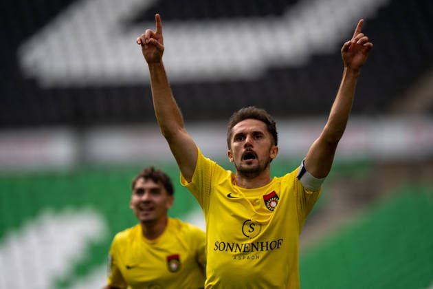 Volkan Celiktas of SG Sonnenhof Großaspach, 05, celebrates after scoring his 1st and 2nd goals, TSV Havelse vs. SG Sonnenhof Großaspach, Soccer, 3rd Division, Matchday 5, September 6, 2026, DFB regulations prohibit any use of photographs as image sequences and or quasi-video. Hanover, Lower Saxony, Germany Copyright: xkolbert-press PhilipxZieglerx