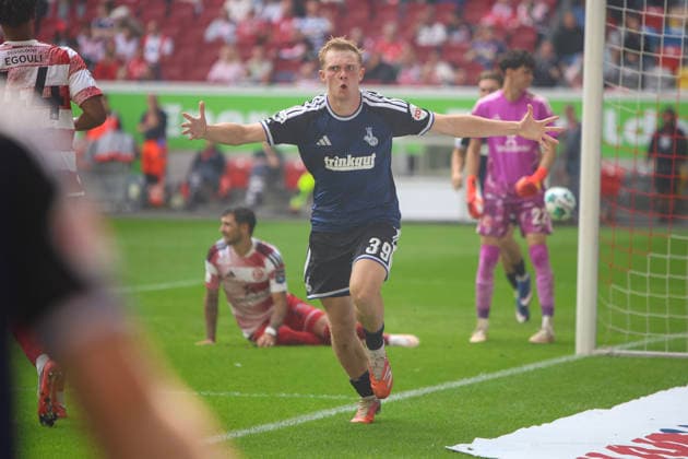 September 12, 2026, GER, Soccer, Men s, 3rd Division, 2026–2027 Season, Fortuna Düsseldorf vs. MSV Duisburg, Peter Remmert (Duisburg) celebrates his goal to make it 0–1, Düsseldorf Merkur Spiel Arena, North Rhine-Westphalia, Germany Copyright: xAdrianxSchlüterx