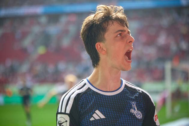 September 12, 2026, GER, Soccer, Men s, 3rd Division, 2026–2027 Season, Fortuna Düsseldorf vs. MSV Duisburg, Jan Simon Symalla, Duisburg, goal celebration, celebrating after scoring the 0–1 goal, Düsseldorf, Merkur Spiel Arena, North Rhine-Westphalia, Germany Copyright: xAdrianxSchlüterx