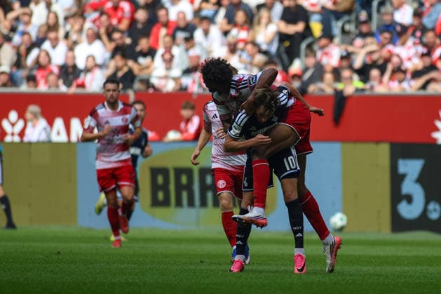 September 12, 2026, GER, Soccer, Men s, 3rd Division, 2026–2027 Season, Fortuna Düsseldorf vs. MSV Duisburg: Christian Viet (MSV) and Elias Egouli (F95) battle for the ball Copyright: xSvenxHanischx