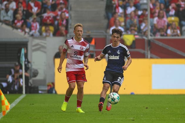 September 12, 2026, GER, Soccer, Men s, 3rd Division, 2026–2027 Season, Fortuna Düsseldorf vs. MSV Duisburg: Sascha Risch (F95) and Simon Symalla (MSV) battling for the ball Copyright: xSvenxHanischx