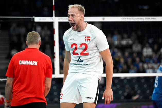 LKS 20260912 Oskar Kjerstein Madsen of Denmark celebrates a point during men s volleyball European Championships Pool C match Denmark vs Netherlands in Tampere, 12th of September, 2026. - EMMI KORHONEN Tampere Finland kv6ty0pP_is  Copyright: xEmmixKorhonenx kv6ty0pP_is