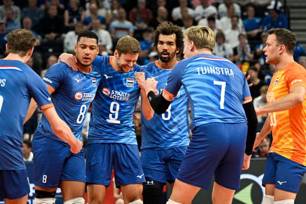 Team Netherlands celebrates a point during men s volleyball European Championships Pool C match Denmark vs Netherlands in Tampere, 12th of September, 2026. - EMMI KORHONEN Tampere Finland YeYtHwEktn8  Copyright: xEmmixKorhonenx YeYtHwEktn8