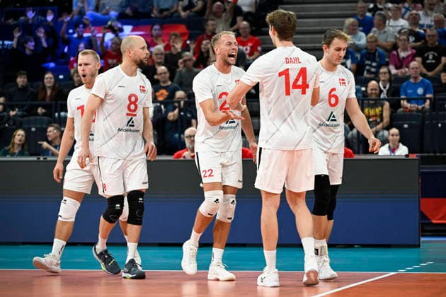 Team Denmark celebrates a point during men s volleyball European Championships Pool C match Denmark vs Netherlands in Tampere, 12th of September, 2026. - EMMI KORHONEN Tampere Finland WU_UFUHmSus  Copyright: xEmmixKorhonenx WU_UFUHmSus