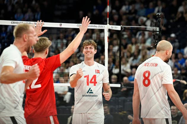 Ulrik Bo Dahl (14) and Team Denmark celebrate a point during men s volleyball European Championships Pool C match Denmark vs Netherlands in Tampere, 12th of September, 2026. - EMMI KORHONEN Tampere Finland c29BDwBQ4qA  Copyright: xEmmixKorhonenx c29BDwBQ4qA