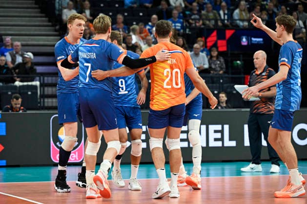 Team Netherlands celebrates a point during men s volleyball European Championships Pool C match Denmark vs Netherlands in Tampere, 12th of September, 2026. - EMMI KORHONEN Tampere Finland eWh4_BqfJKM  Copyright: xEmmixKorhonenx eWh4_BqfJKM