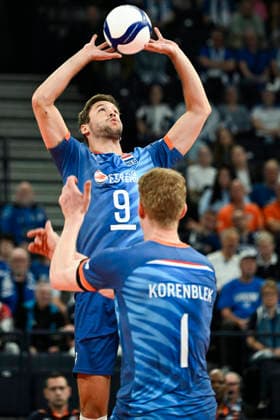 Joris Berkhout and Siebe Korenblek (1) of the Netherlands during men s volleyball European Championships Pool C match Denmark vs Netherlands in Tampere, 12th of September, 2026. - EMMI KORHONEN Tampere Finland HGzYtmROYXU  Copyright: xEmmixKorhonenx HGzYtmROYXU